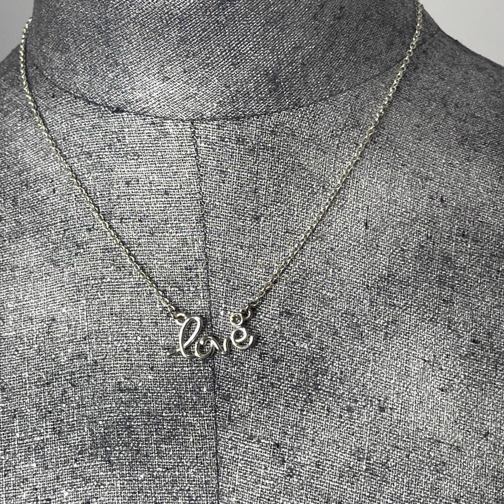 silver pendant LOVE necklace costume fashion silver tone chain link layering